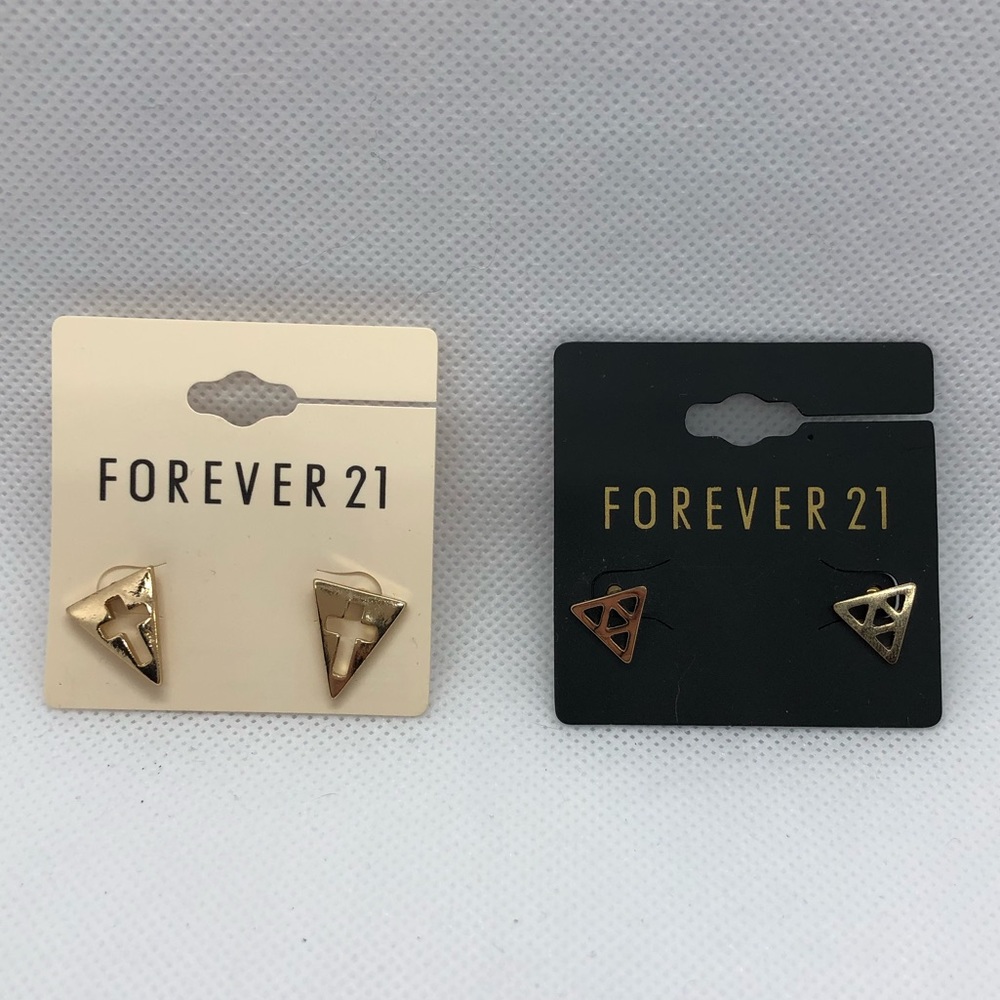 Forever 21 Lot of 2 Gold Plated Triangle Earrings New